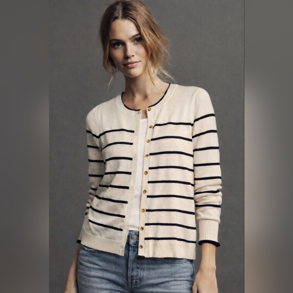 Talbots Cream and Black Striped Cardigan